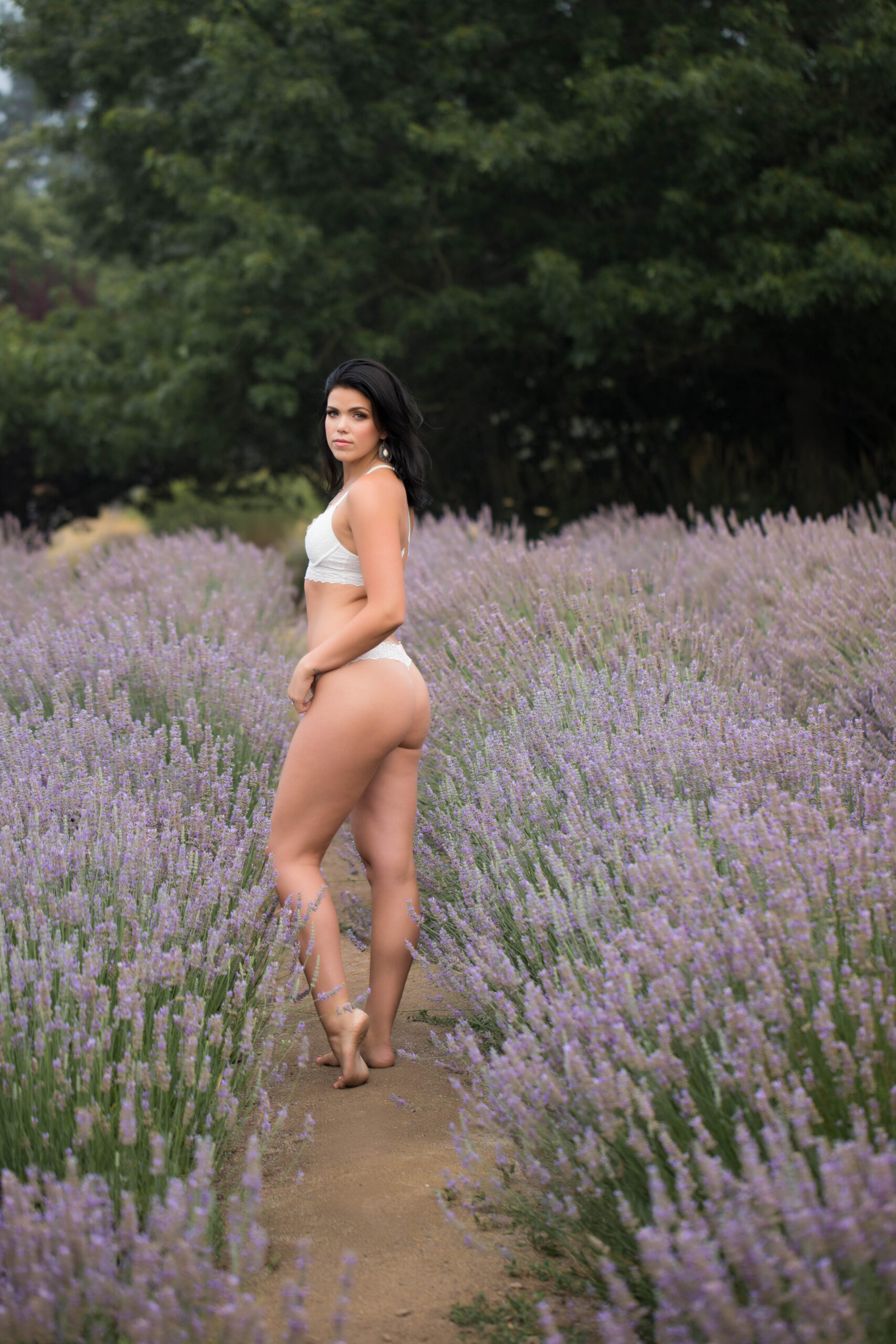 woman standing in lavender field