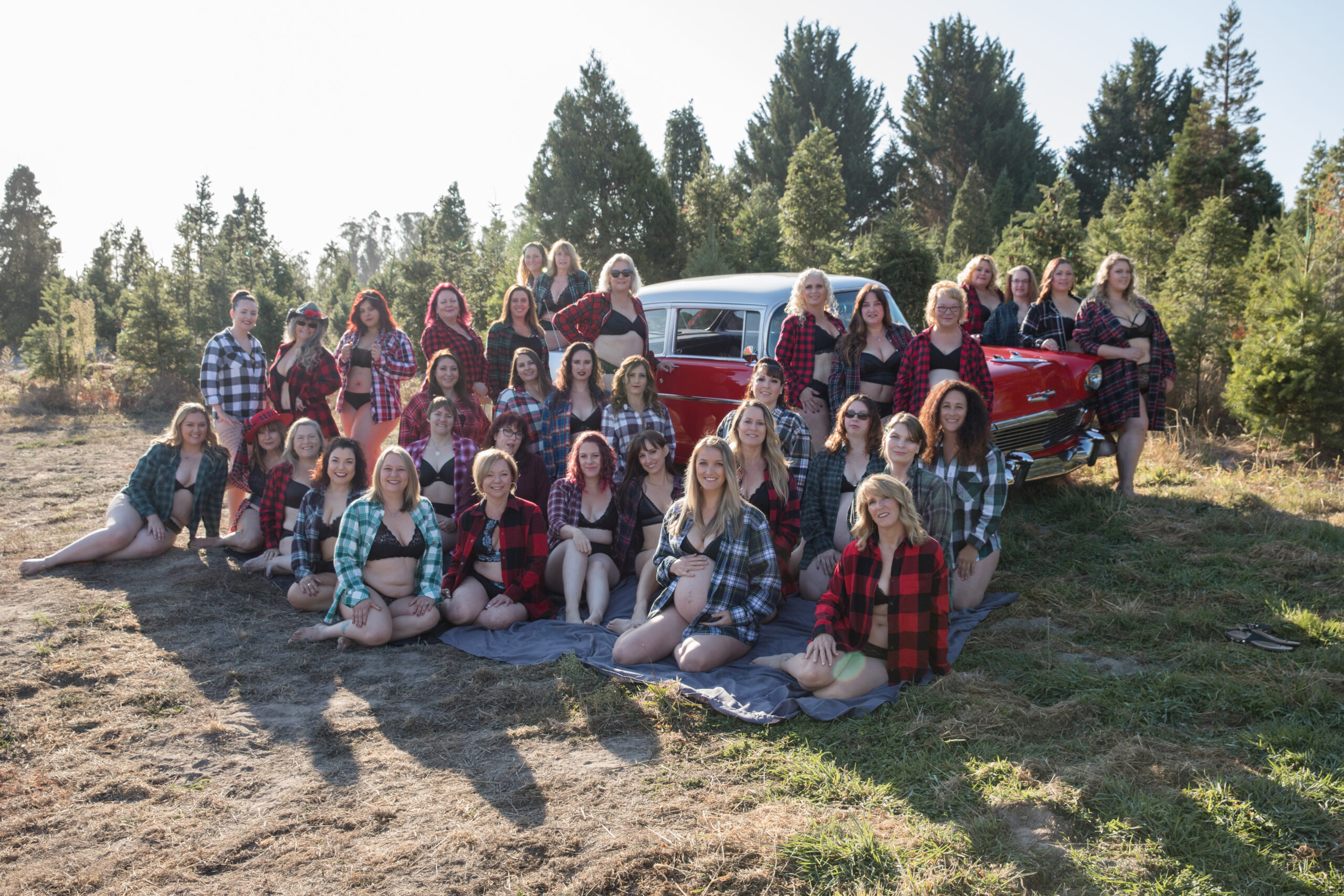 group of women in flannels and underwear